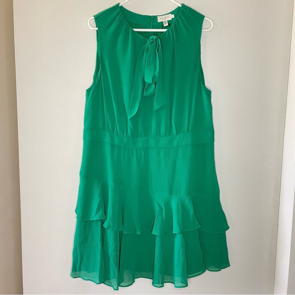 Ted Baker Asymmetrical Tiered Mini Dress in Green Size 6 - Picture 4 of 10